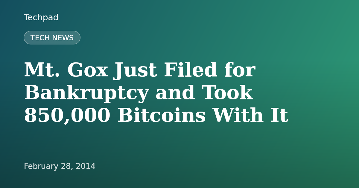 Mt. Gox Just Filed for Bankruptcy and Took 850,000 Bitcoins With It